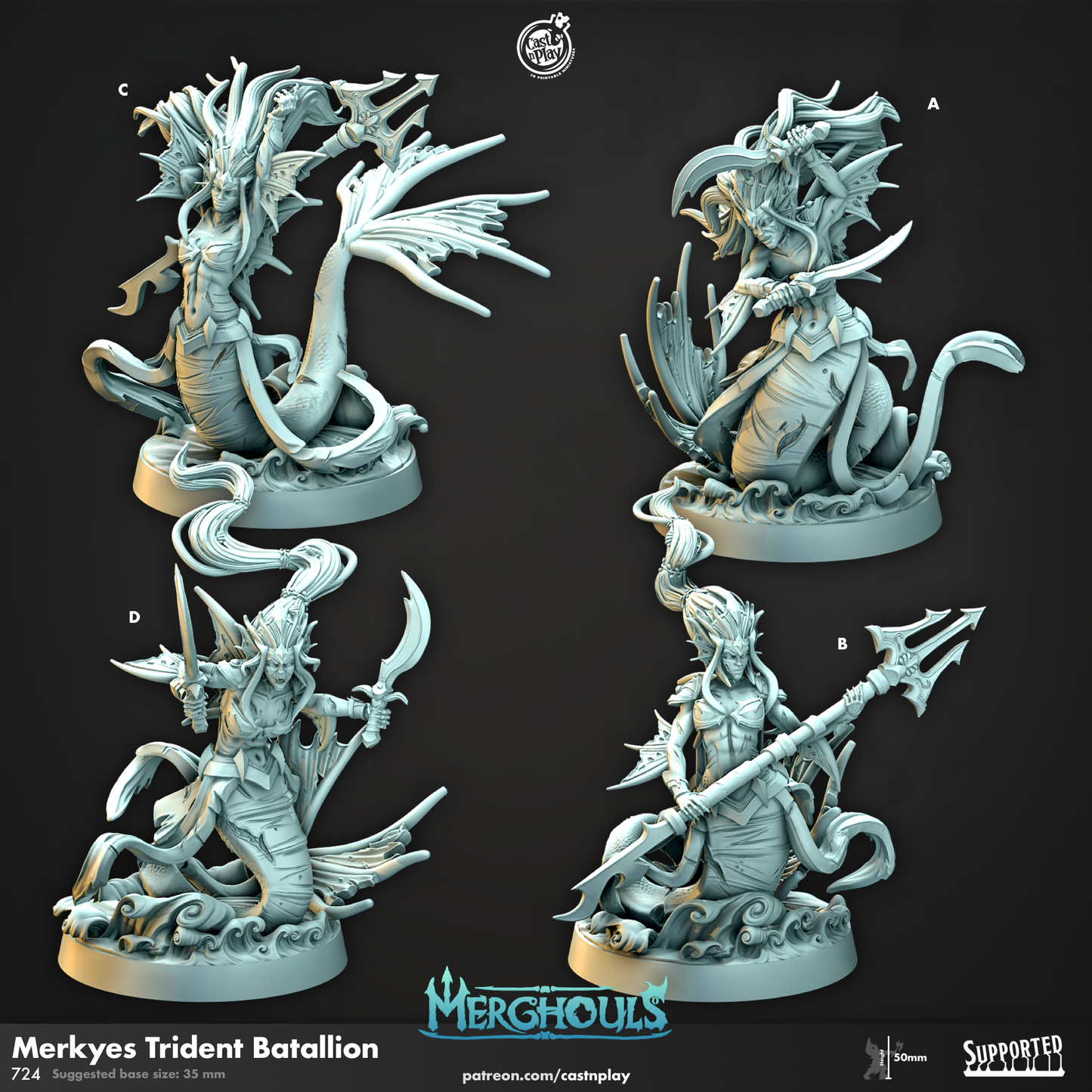 Merkyes Trident - 3D Printed Miniature - Fantasy Miniature -Tabletop Miniature - Tabletop Miniature - D&D (Copy)