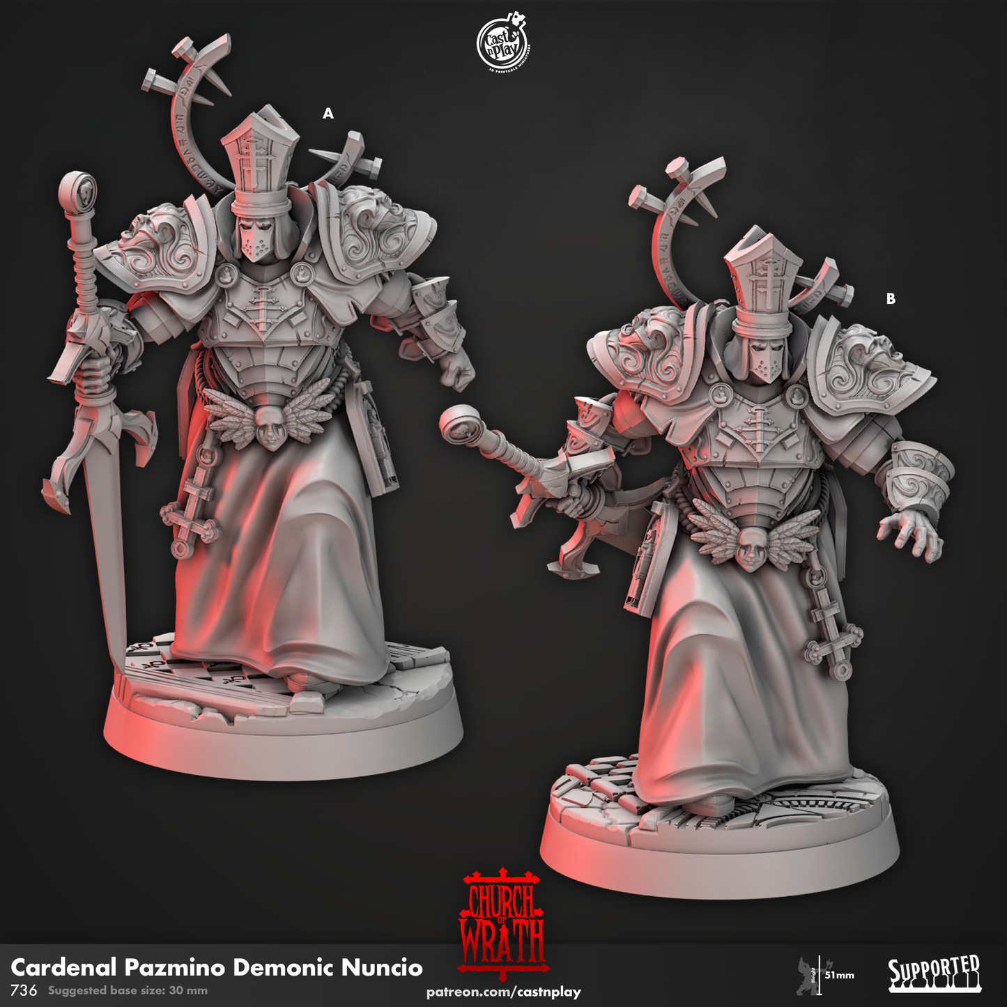 Cardinal Pazmino - 3D Printed Miniature - Fantasy Miniature -Tabletop Miniature - Tabletop Miniature - D&D - RN Estudio (Copy)