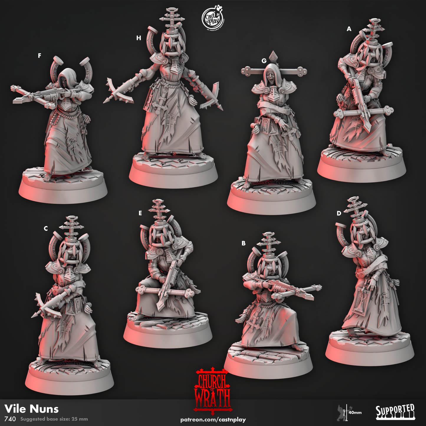 Vile Nuns - 3D Printed Miniature - Fantasy Miniature -Tabletop Miniature - Tabletop Miniature - D&D (Copy) (Copy)