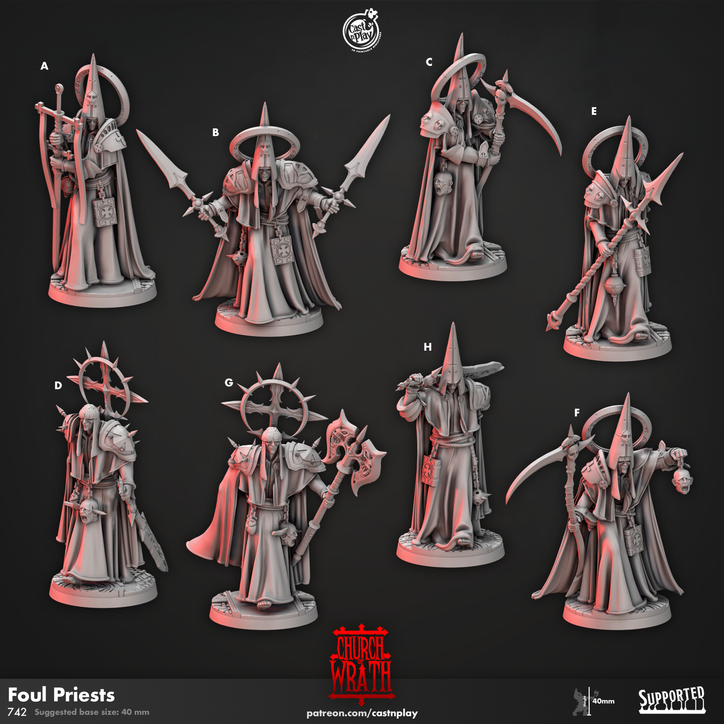 Foul Priests - 3D Printed Miniature - Fantasy Miniature -Tabletop Miniature - Tabletop Miniature - D&D (Copy) (Copy)