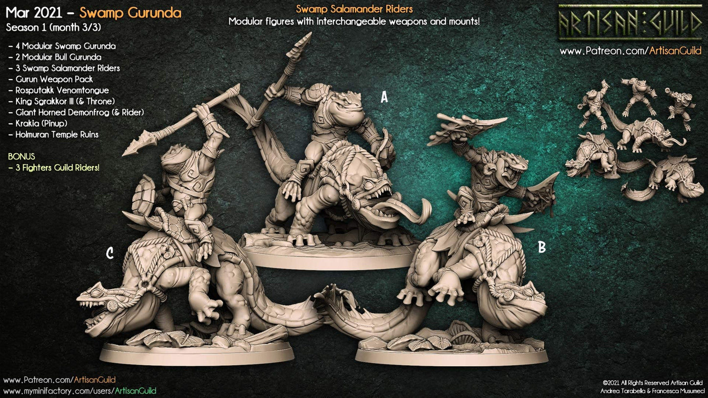 Salamander Riders - Tabletop miniature - Fantasy - 32mm - D&D Resin Miniature - Artisan Guild