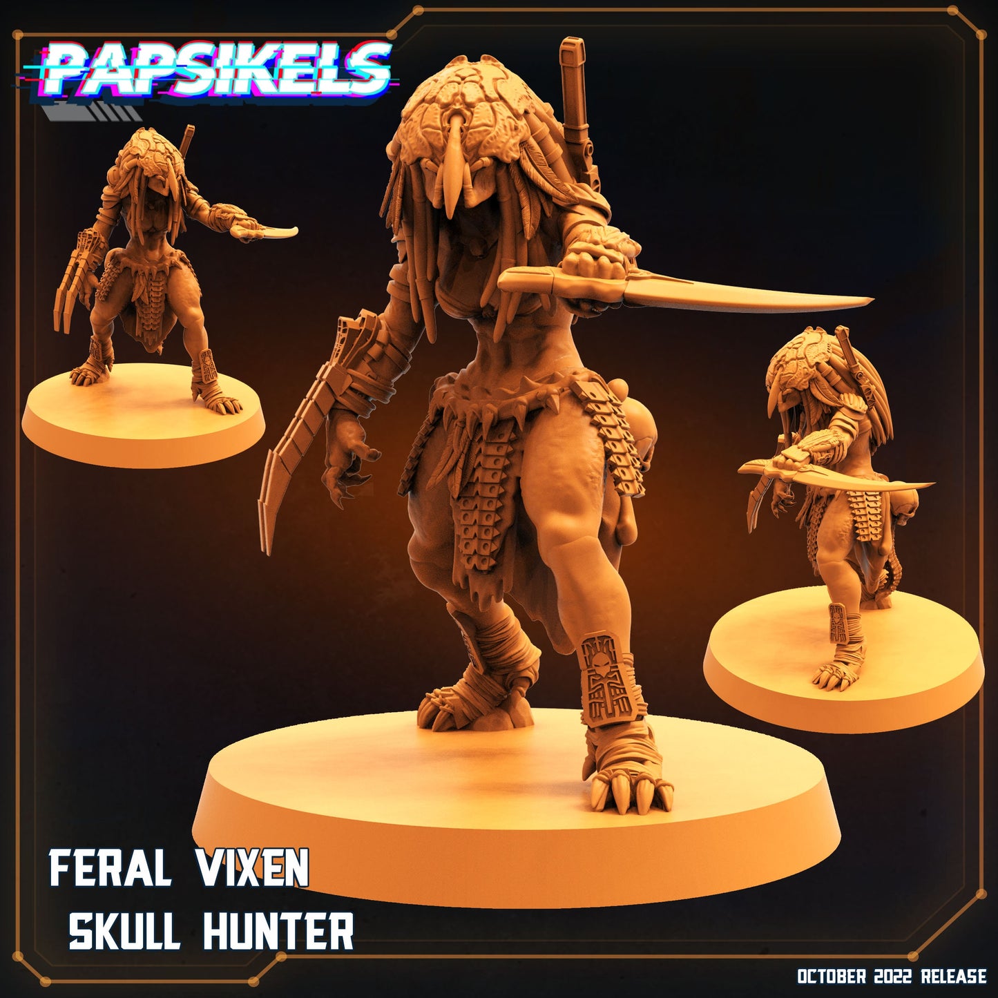 Feral Vixen Skull Hunter - Resin Miniature - Tabletop miniature - Fantasy Miniature - 32mm - D&D Sci-fi Miniature- Papsikel