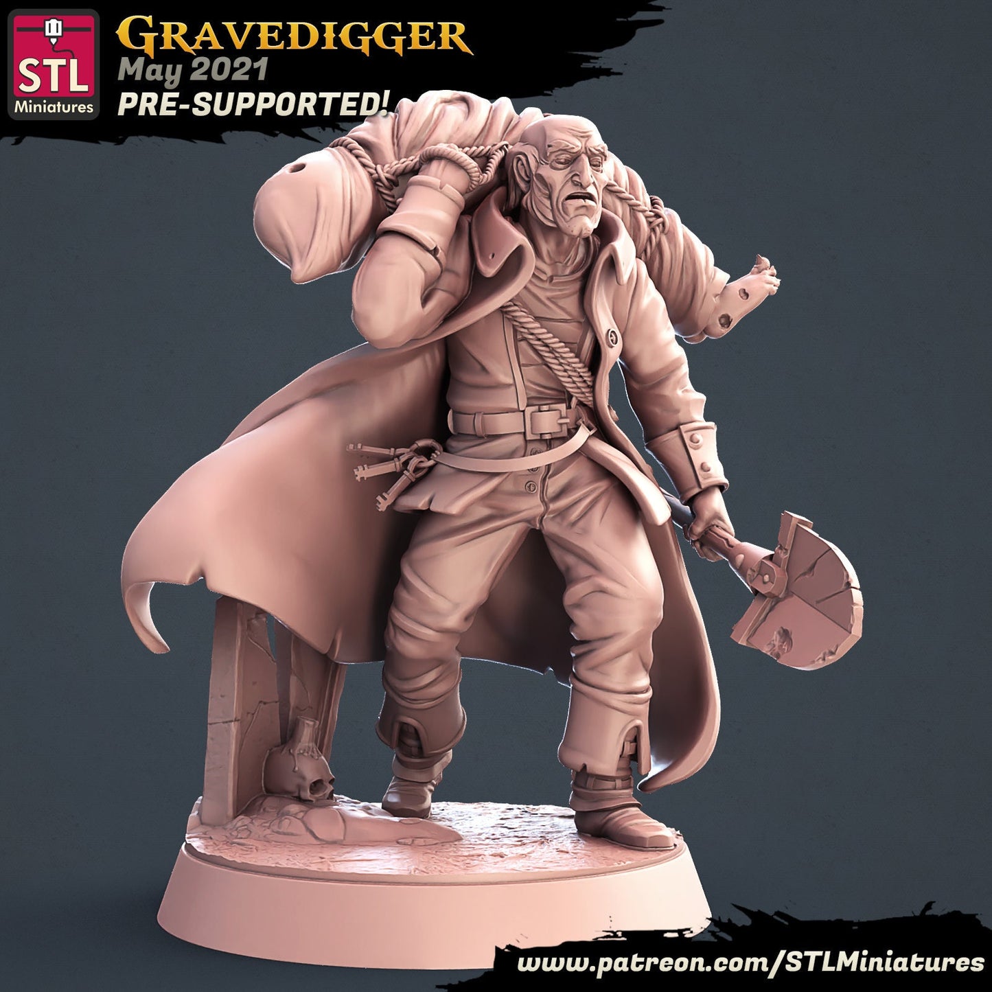 Graveyard Grave Digger - Tabletop miniature - Fantasy - 32mm - D&D Resin Miniature