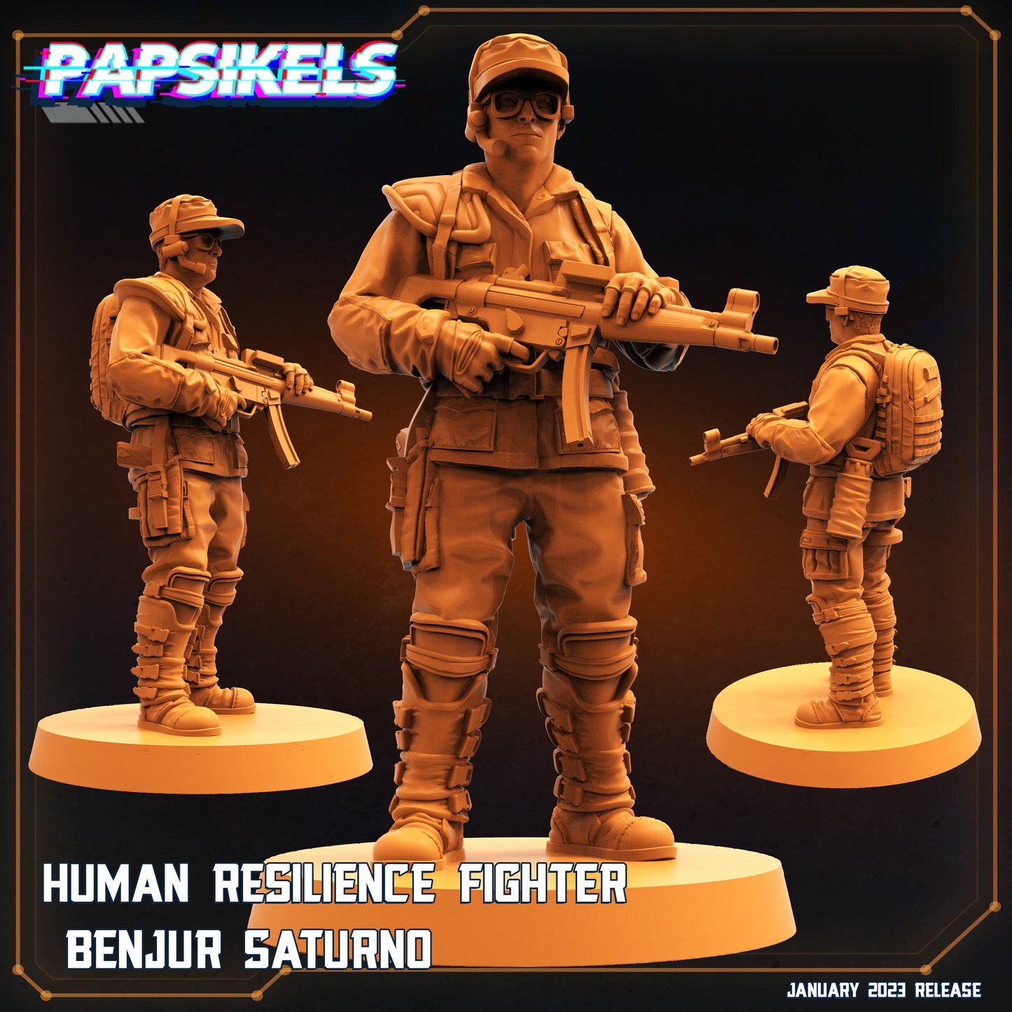 Fighter Benjur Saturno - Resin Miniature - Tabletop miniature - Fantasy Miniature - 32mm - D&D - Sci-fi Miniature- Papsikel
