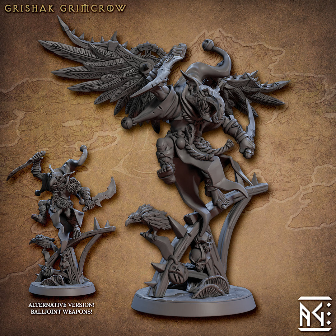 Grishak GrimCrow - Tabletop miniature - Fantasy - 32mm - D&D Resin Miniature - Artisan Guild