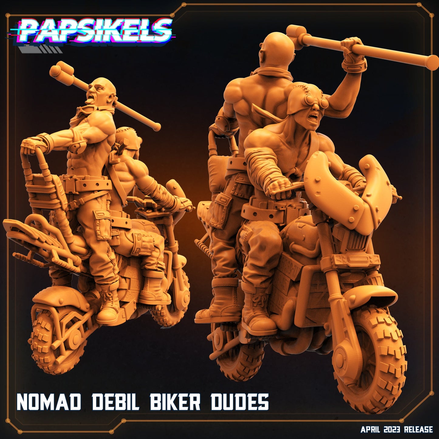 Bike Riders - Resin Miniature - Tabletop miniature - Fantasy Miniature - 32mm - D&D - Sci-fi Miniature - Papsikel- Papsikel