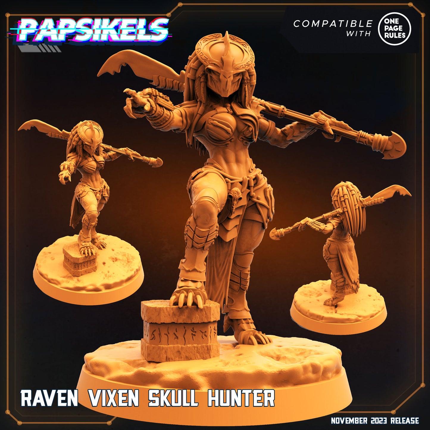 Raven Vixen Skull Hunter - Resin Miniature - Tabletop miniature - Fantasy Miniature - 32mm - D&D - Sci-fi Miniature - Papsikel