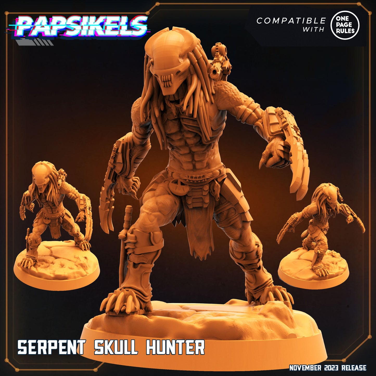 Serpent Skull Hunter - Resin Miniature - Tabletop miniature - Fantasy Miniature - 32mm - D&D - Sci-fi Miniature - Papsikel