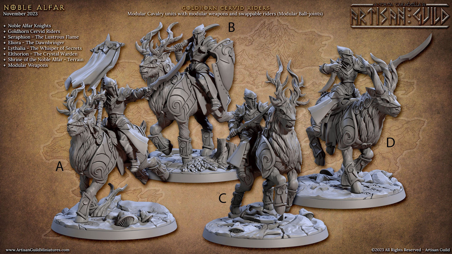 Cervid Riders set 2 - 3D Printed Miniature - Fantasy Miniature -Tabletop Miniature - Tabletop Miniature - D&D - Artisan Guild