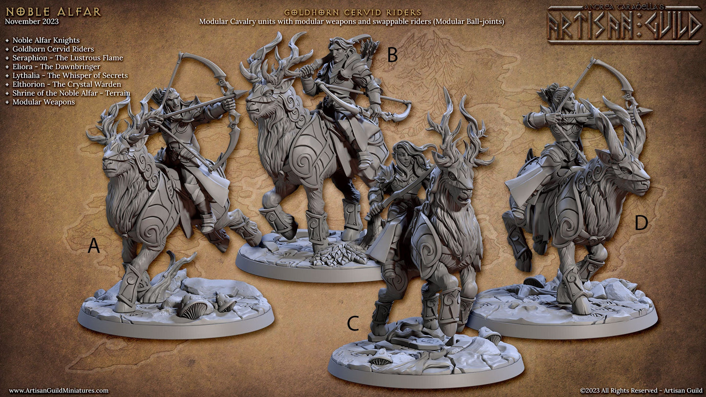 Cervid Riders set 1 - 3D Printed Miniature - Fantasy Miniature -Tabletop Miniature - Tabletop Miniature - D&D - Artisan Guild