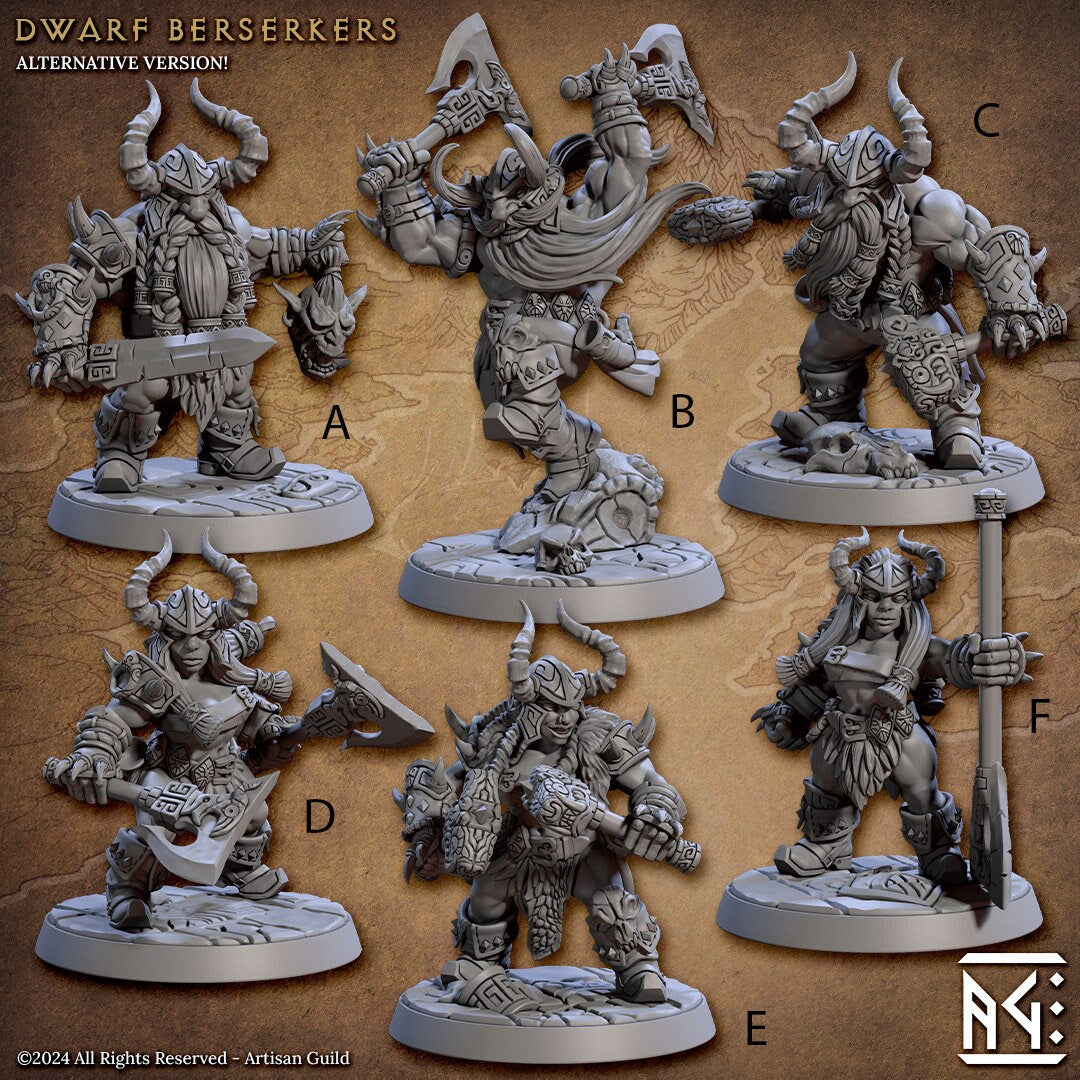 Dwarf Berserkers - 3D Printed Miniature - Fantasy Miniature -Tabletop Miniature - Tabletop Miniature - D&D - Artisan Guild