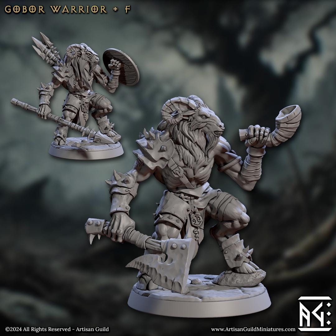 Gobor Warrior - 3D Printed Miniature - Fantasy Miniature -Tabletop Miniature - Tabletop Miniature - D&D - Artisan Guild DnD