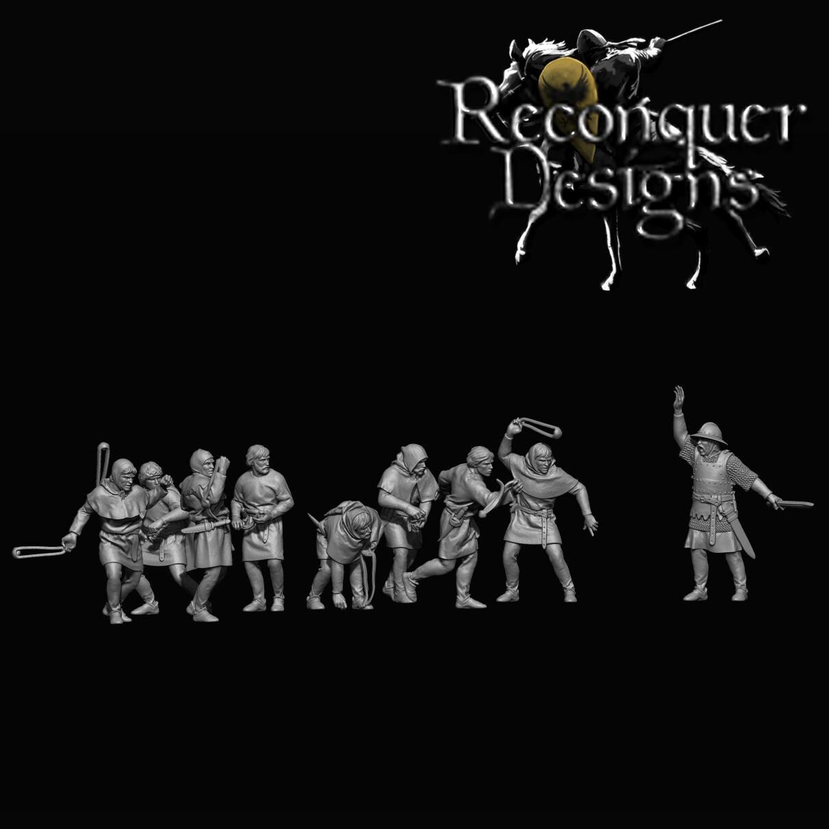 Slingers and Captain - Resin Miniature - Tabletop miniature - Medieval Miniature