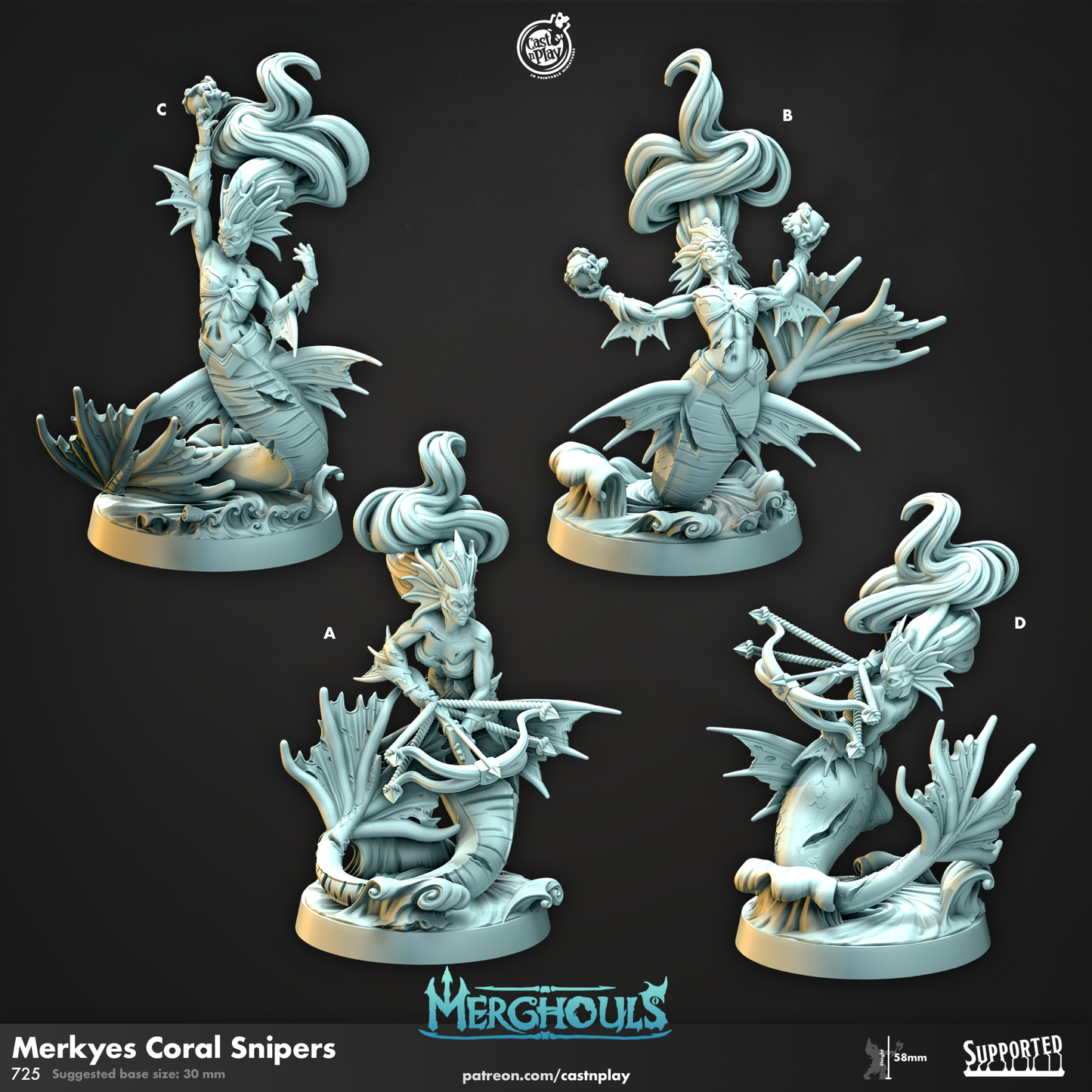 Merkyes Coral - 3D Printed Miniature - Fantasy Miniature -Tabletop  Miniature - Tabletop Miniature - D&D