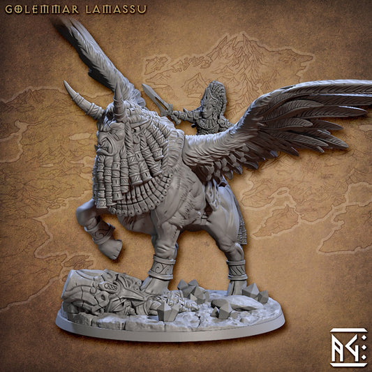 Ishtarra on Lamassu - 3D Printed Miniature - Fantasy Miniature - Tabletop Miniature - D&D - Artisan Guild