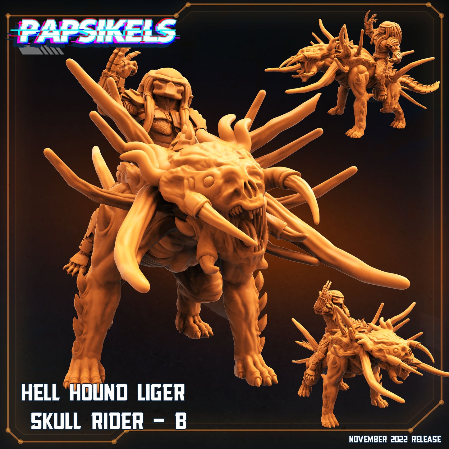 Hell Hound Liger Skull Rider - 3D Printed Miniature - Sci- Miniature - Tabletop Miniature - D&D - Papsikel