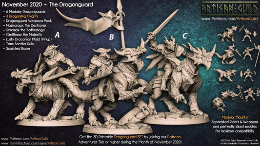 Dragonling Knights - Tabletop  miniature - Fantasy - 32mm - D&D  Resin Miniature - Artisan Guild