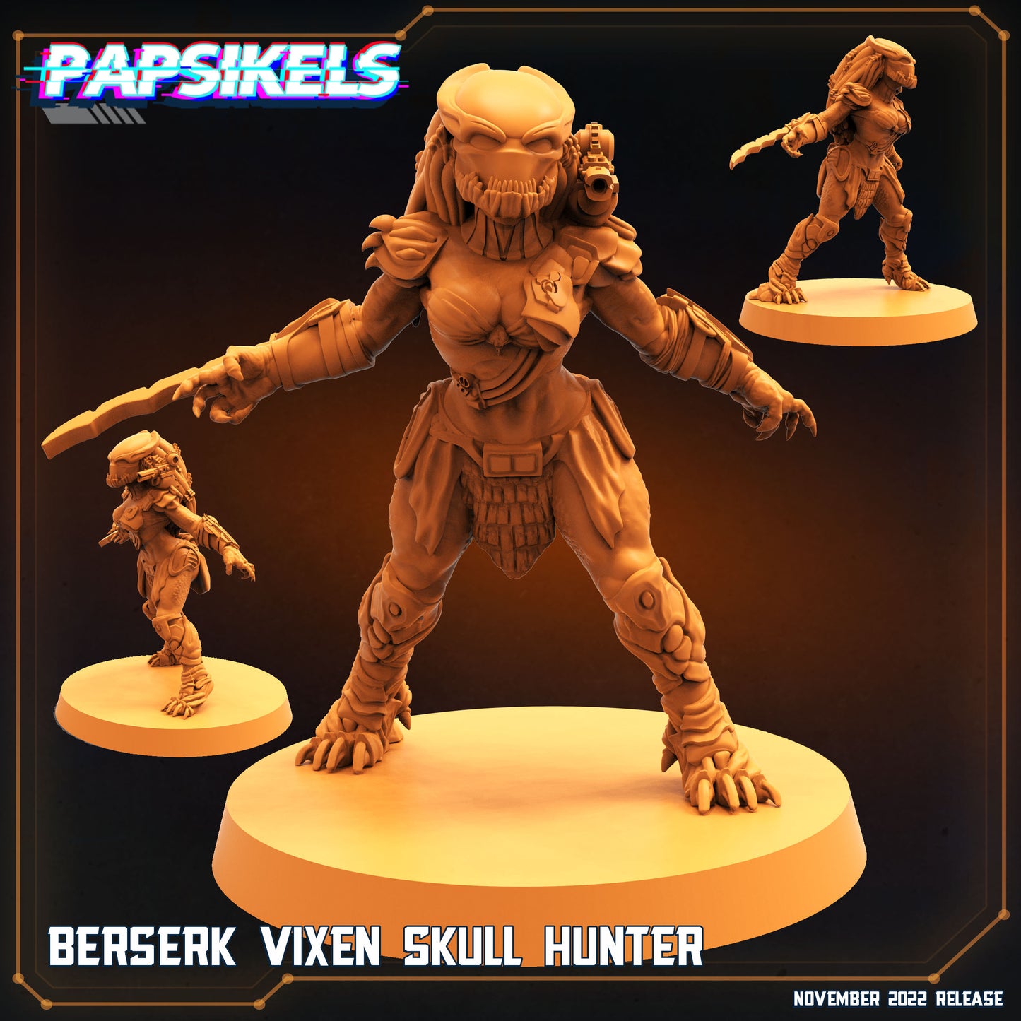 Berserk Vixen skull Hunter - 3D Printed Miniature - Sci- Miniature - Tabletop Miniature - D&D- Papsikel