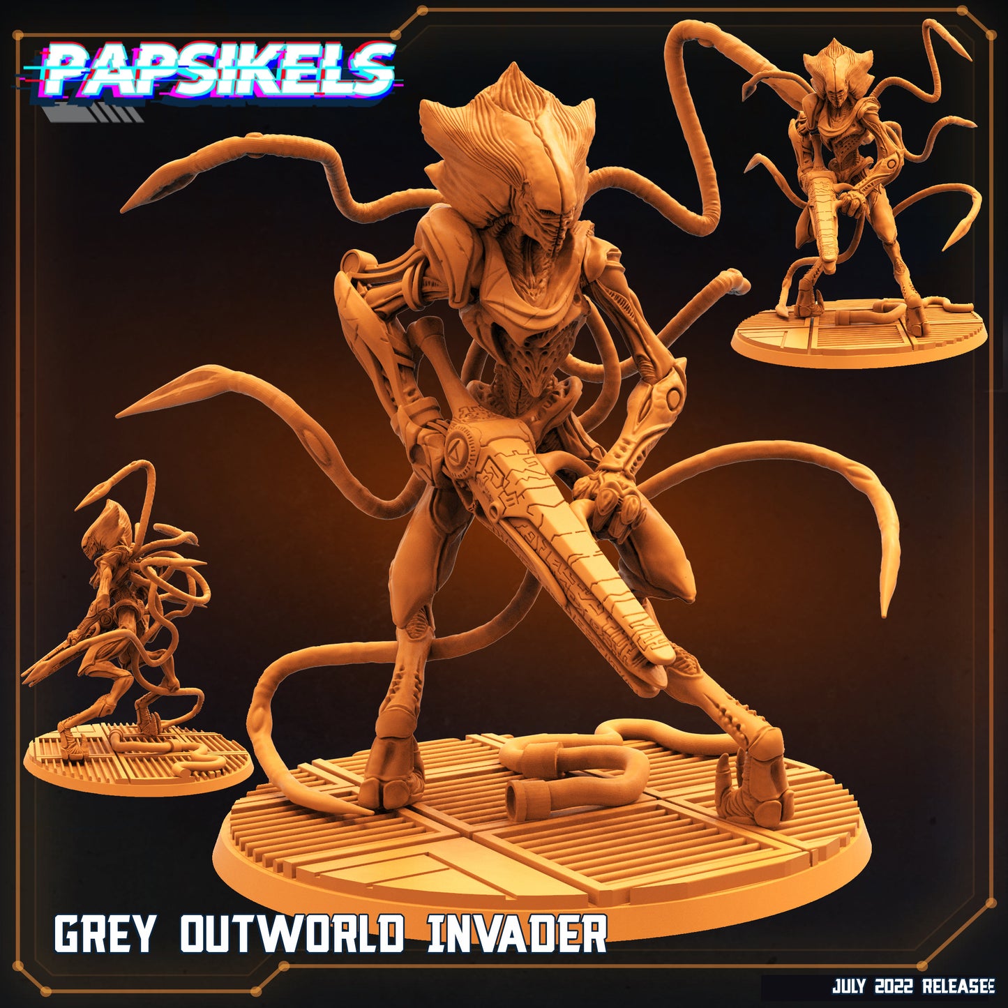 Grey Outworld  Invader  -  Resin Miniature - Tabletop  miniature - Fantasy Miniature - 32mm - D&D Sci-fi Miniature - Papsikel