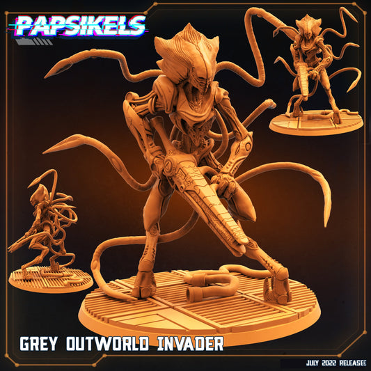 Grey Outworld Invader - Resin Miniature - Tabletop miniature - Fantasy Miniature - 32mm - D&D Sci-fi Miniature - Papsikel