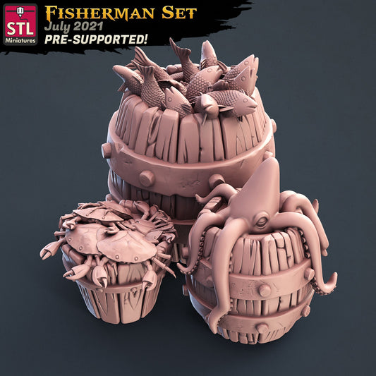 Fisherman Barrels - Tabletop  miniature - Fantasy - 32mm - D&D  Resin Miniature DnD