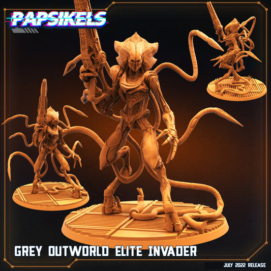 Grey Outworld Elite Invader  -  Resin Miniature - Tabletop  miniature - Fantasy Miniature - 32mm - D&D Sci-fi Miniature- Papsikel