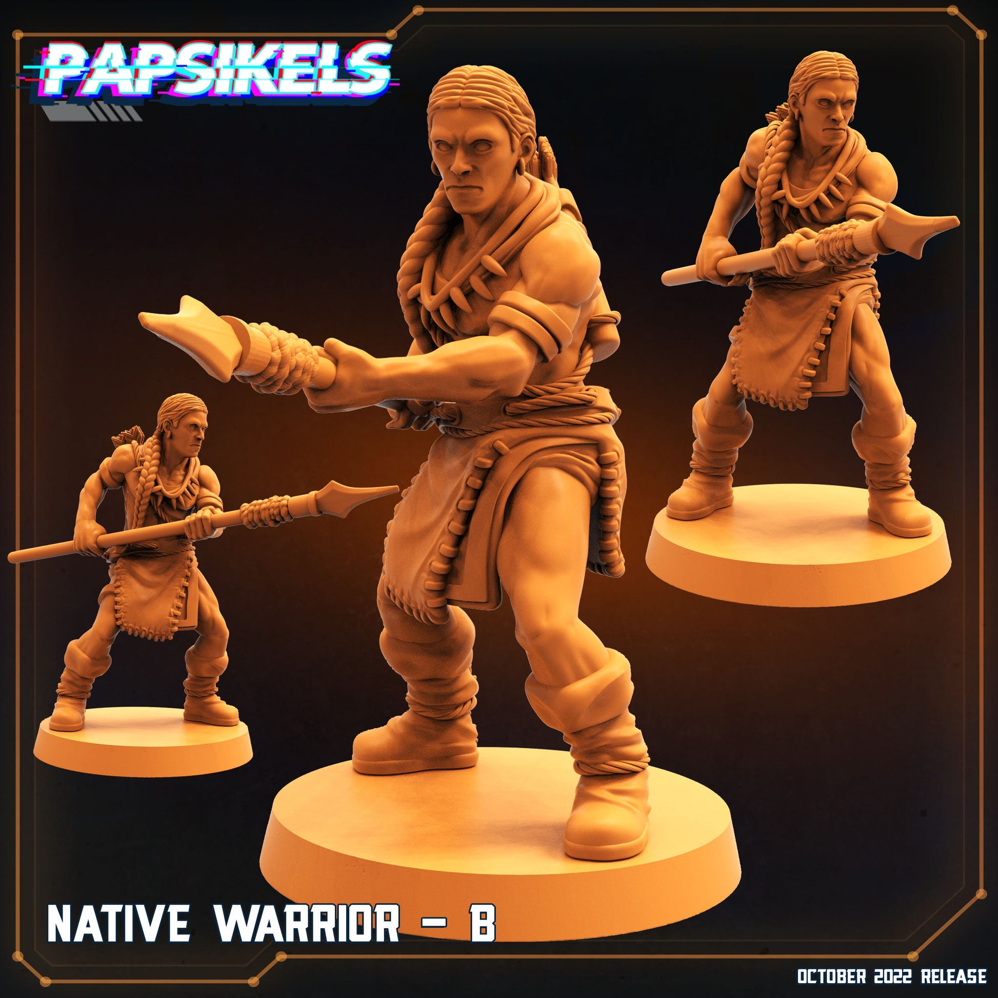 Native Warriors - Resin Miniature - Tabletop miniature - Fantasy Miniature - 32mm - D&D - Sci-fi Miniature - Papsikel