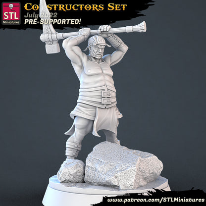 Construction Workers  - Tabletop  miniature - Fantasy - 32mm - D&D  Resin Miniature