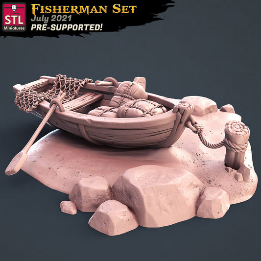 Fisherman Boat - Tabletop  miniature - Fantasy - 32mm - D&D  Resin Miniature