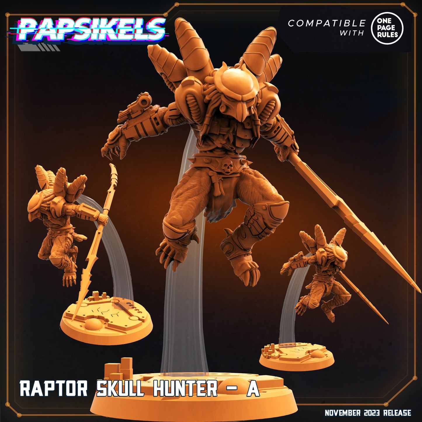 Raptor Skull Hunters-  Resin Miniature - Tabletop  miniature - Fantasy Miniature - 32mm - D&D -  Sci-fi Miniature - Papsikel