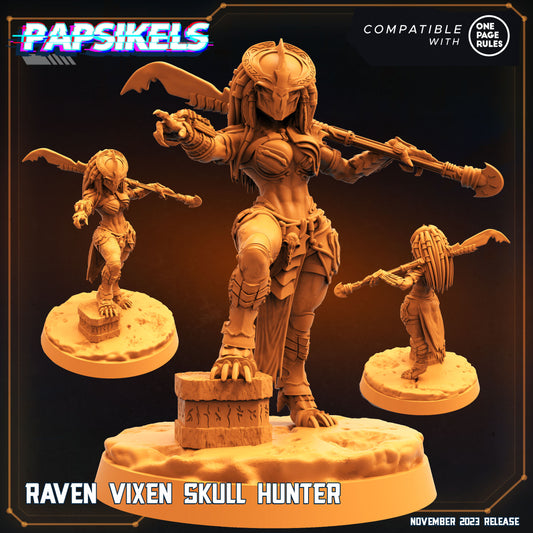 Raven Vixen Skull Hunter -  Resin Miniature - Tabletop  miniature - Fantasy Miniature - 32mm - D&D -  Sci-fi Miniature - Papsikel