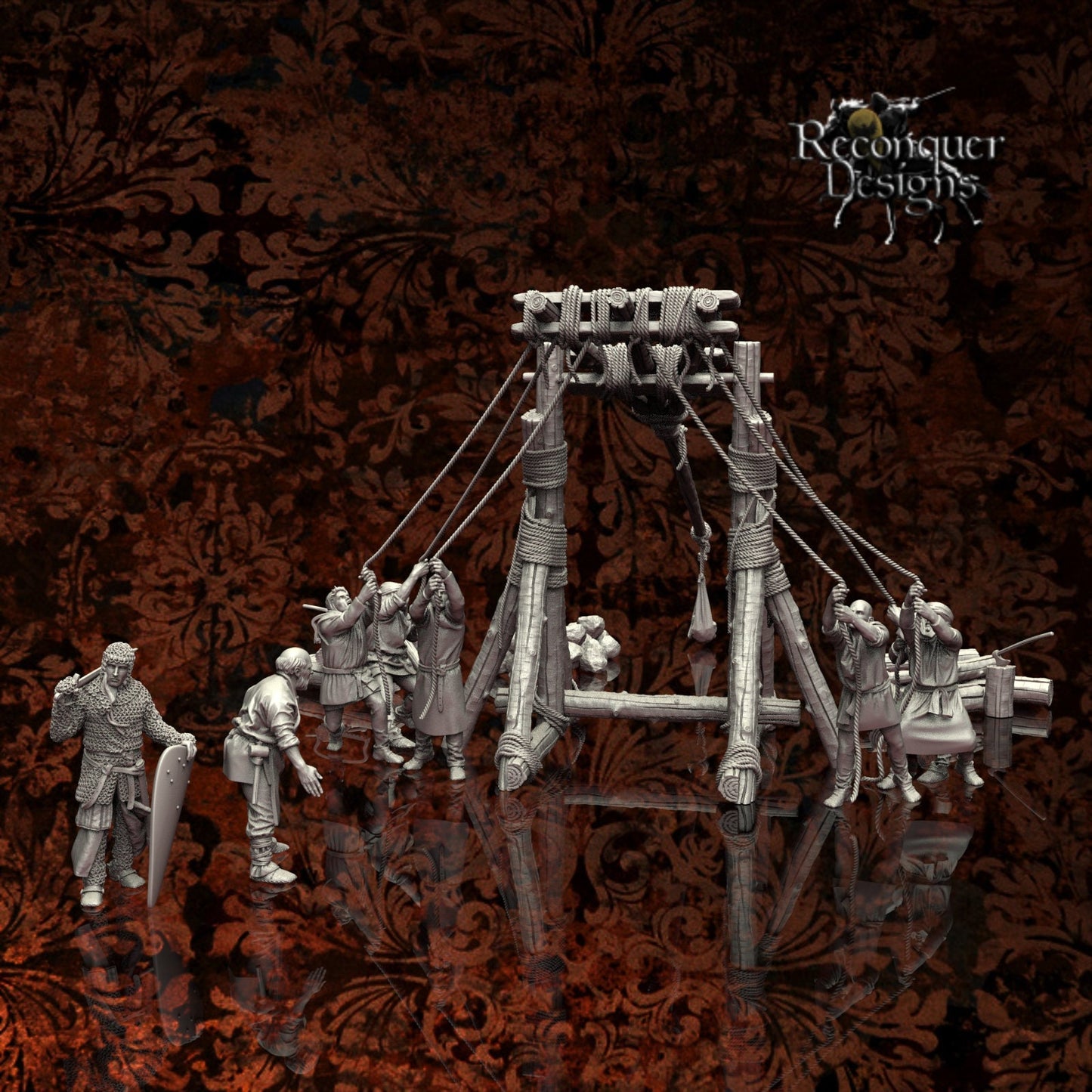 Trebuchet scene -  Resin Miniature - Tabletop  miniature - Medieval Miniature