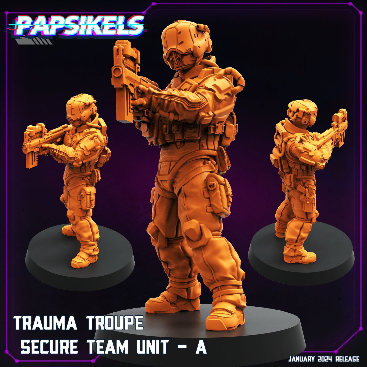 Trauma Troupe Secure Team -  Resin Miniature - Tabletop  miniature - Fantasy Miniature - 32mm - D&D -  Sci-fi Miniature- Papsikel