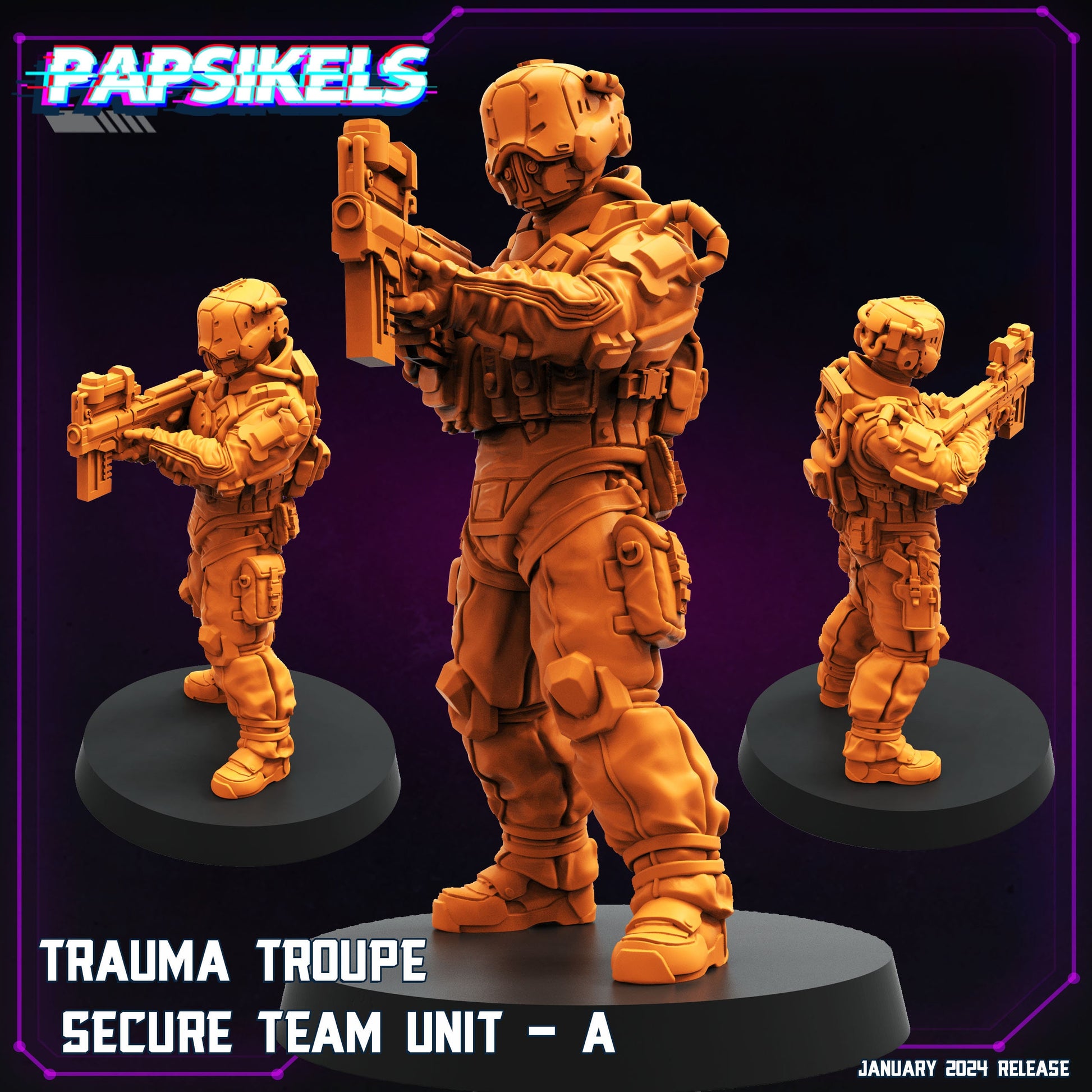 Trauma Troupe Secure Team - Resin Miniature - Tabletop miniature - Fantasy Miniature - 32mm - D&D - Sci-fi Miniature- Papsikel