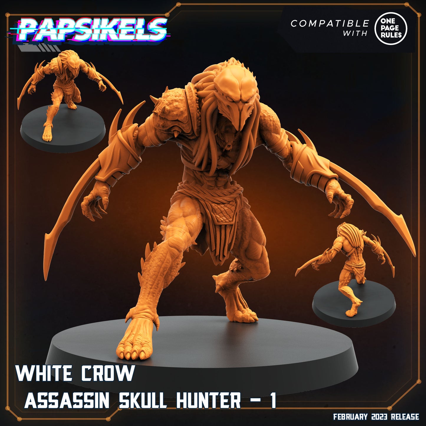 White crow Assassin Skull Hunter  -  Resin Miniature - Tabletop  miniature - Fantasy Miniature - 32mm - D&D -  Sci-fi Miniature - Papsikel