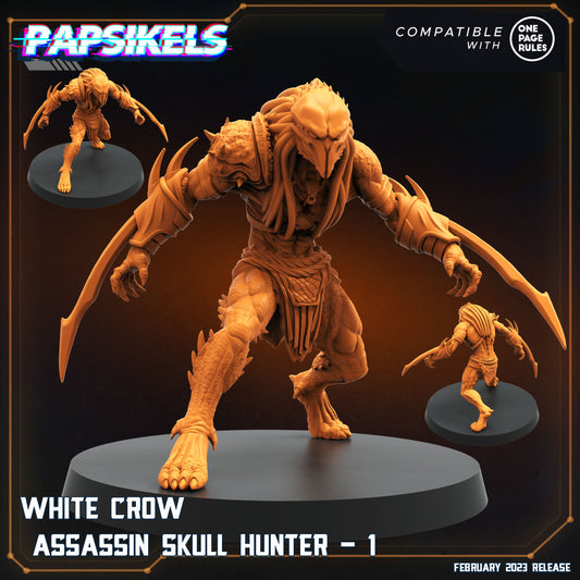 White crow Assassin Skull Hunter  -  Resin Miniature - Tabletop  miniature - Fantasy Miniature - 32mm - D&D -  Sci-fi Miniature - Papsikel