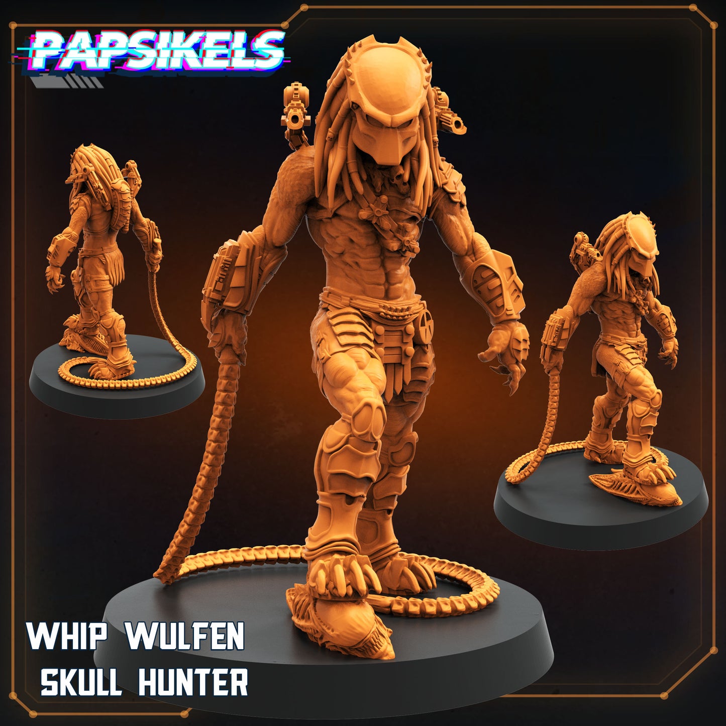 Whip Wulfen Skull Hunter -  Resin Miniature - Tabletop  miniature - Fantasy Miniature - 32mm - D&D -  Sci-fi Miniature- Papsikel