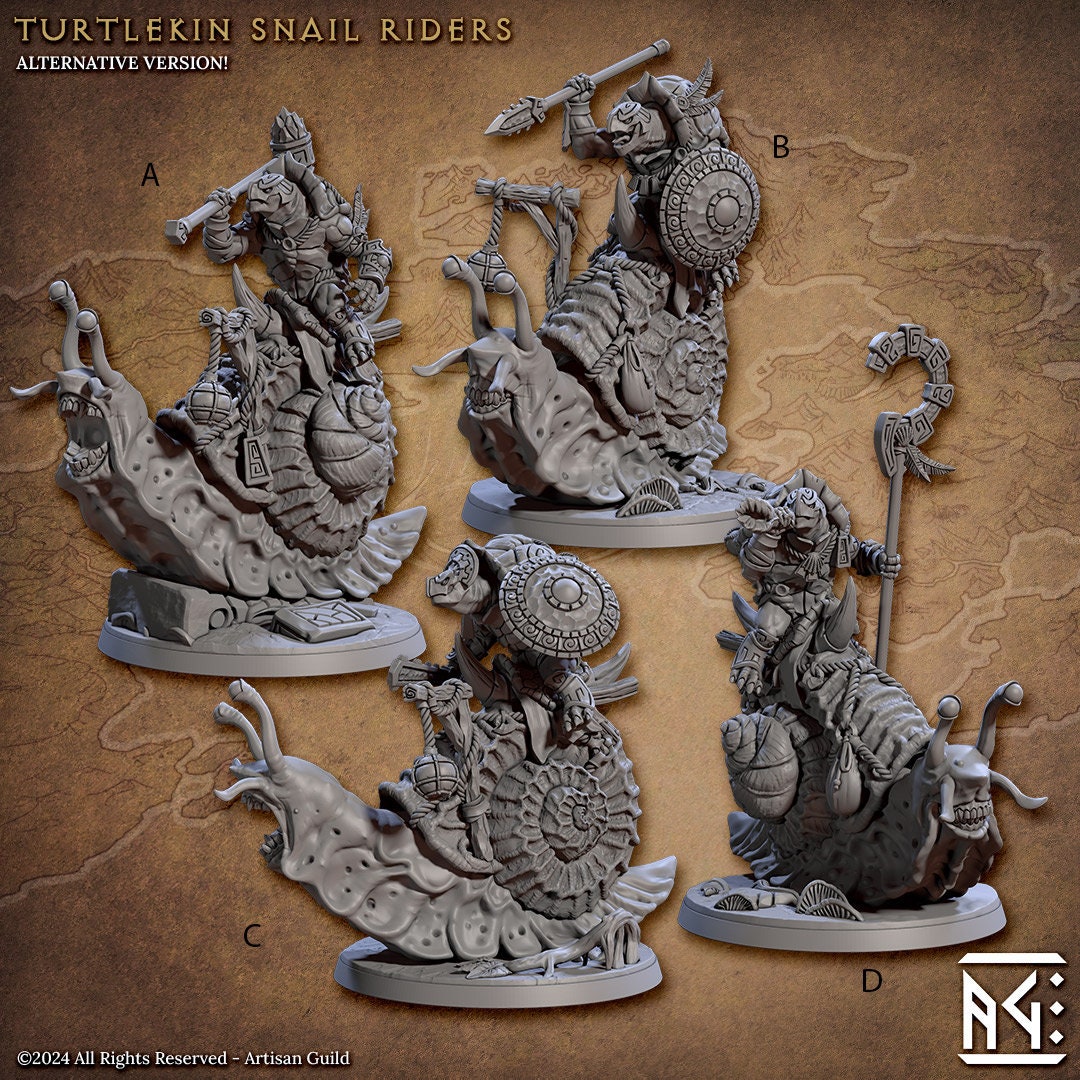 Turtlekin Snail Riders - 3D Printed Miniature - Fantasy Miniature -Tabletop  Miniature - Tabletop Miniature - D&D - Artisan Guild DnD