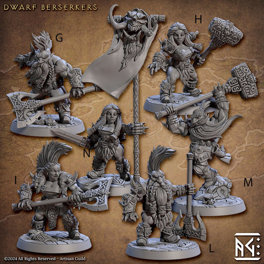 Dwarf Berserkers - 3D Printed Miniature - Fantasy Miniature -Tabletop Miniature - Tabletop Miniature - D&D - Artisan Guild DnD
