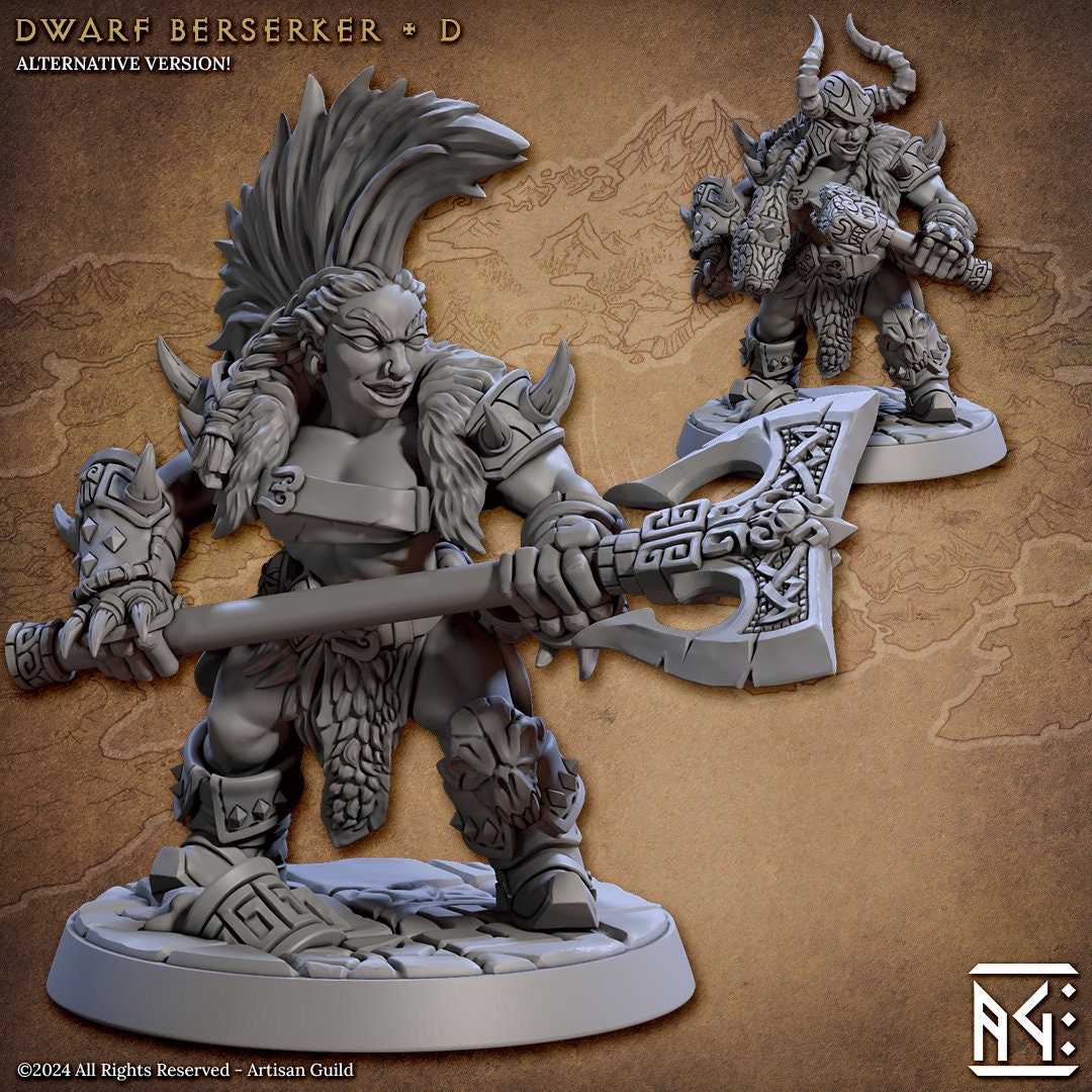 Dwarf Berserker - 3D Printed Miniature - Fantasy Miniature -Tabletop  Miniature - Tabletop Miniature - D&D - Artisan Guild