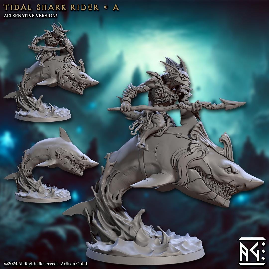 Shark Riders - 3D Printed Miniature - Fantasy Miniature -Tabletop  Miniature - Tabletop Miniature - D&D - Artisan Guild