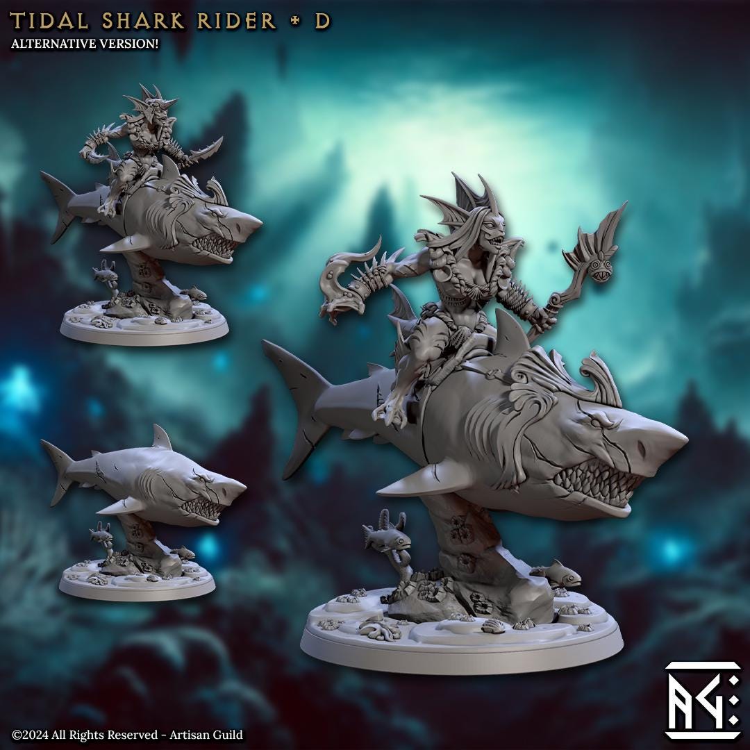 Shark Riders - 3D Printed Miniature - Fantasy Miniature -Tabletop  Miniature - Tabletop Miniature - D&D - Artisan Guild