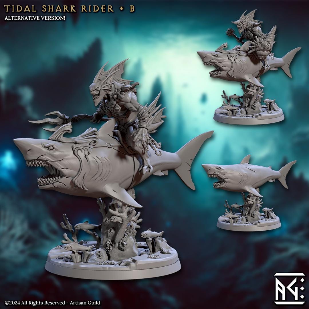 Shark Riders - 3D Printed Miniature - Fantasy Miniature -Tabletop  Miniature - Tabletop Miniature - D&D - Artisan Guild