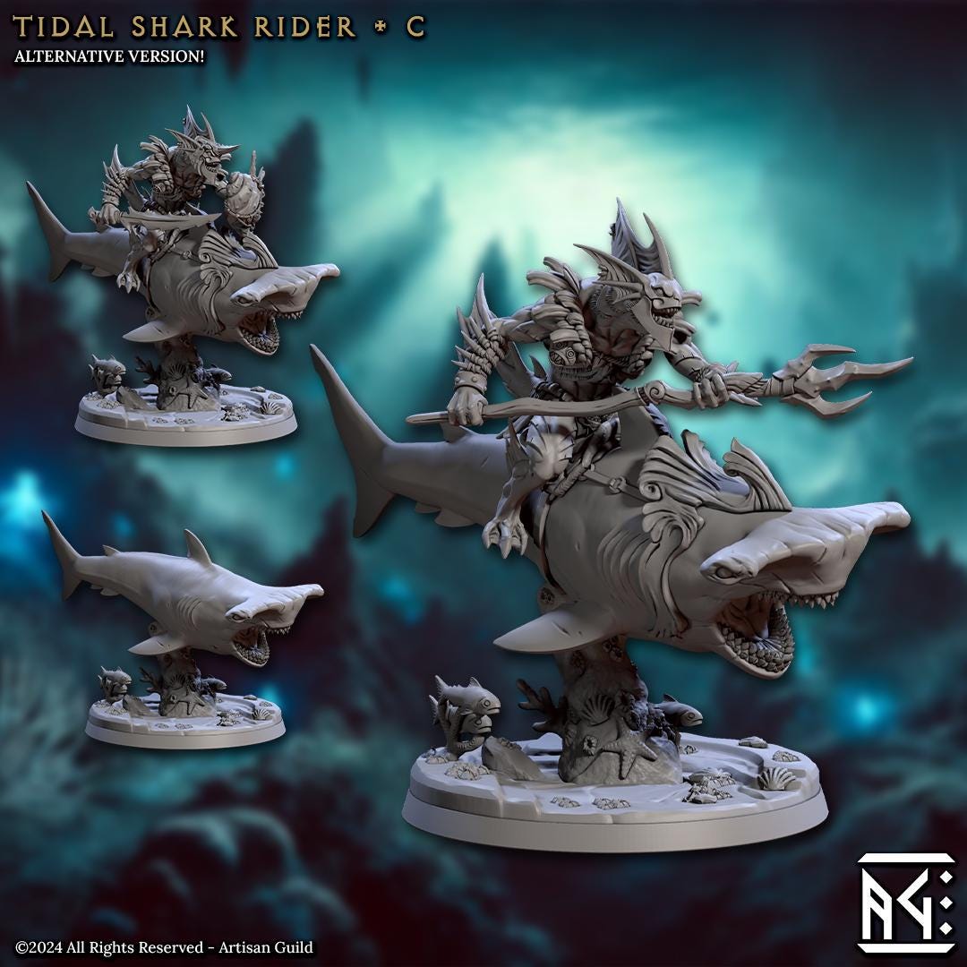 Shark Riders - 3D Printed Miniature - Fantasy Miniature -Tabletop  Miniature - Tabletop Miniature - D&D - Artisan Guild