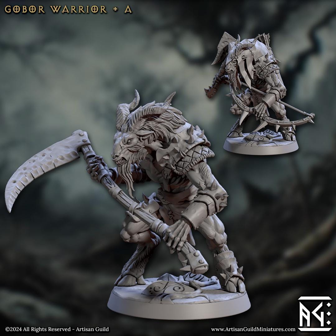 Gobor Warrior - 3D Printed Miniature - Fantasy Miniature -Tabletop Miniature - Tabletop Miniature - D&D - Artisan Guild DnD