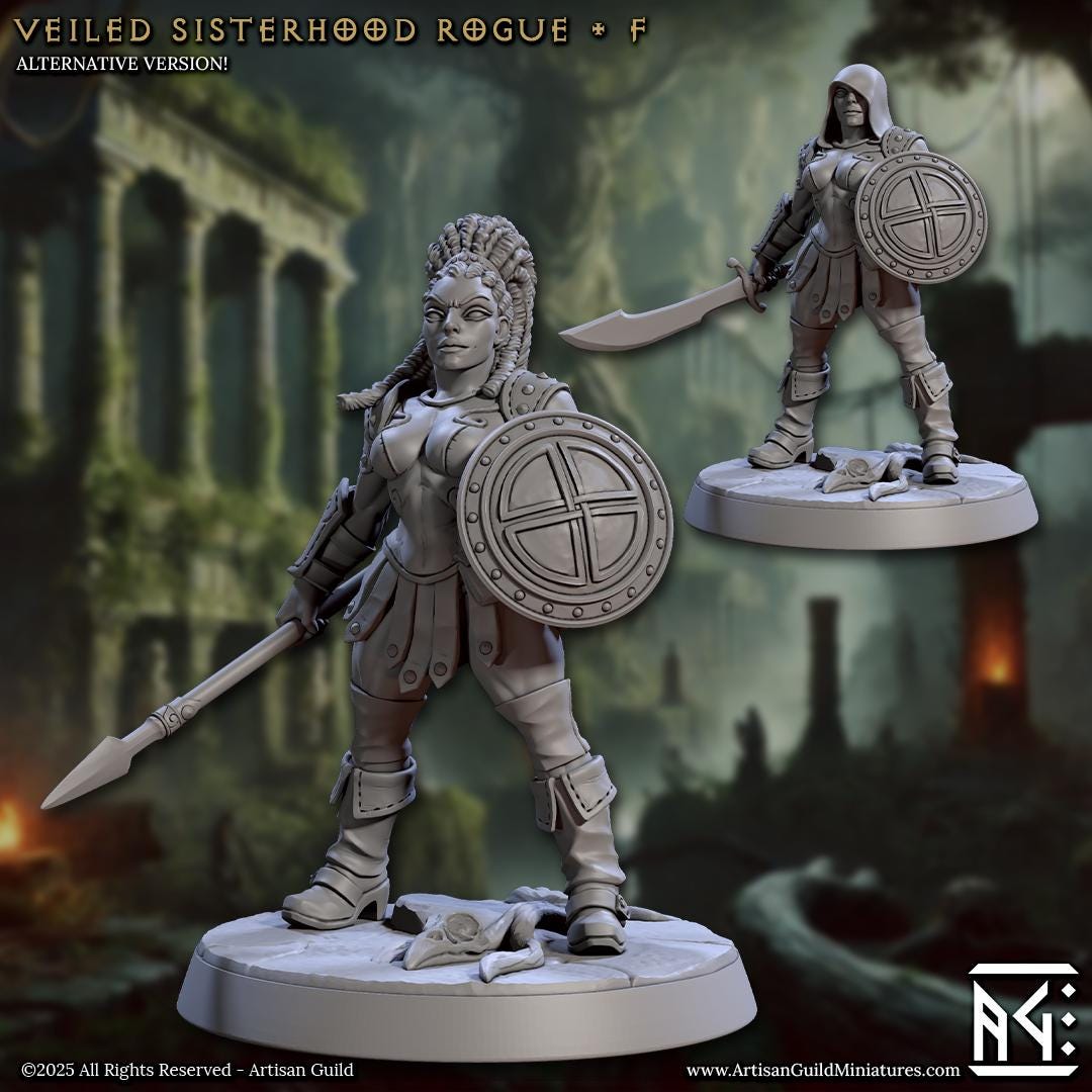 Veiled Sisters - 3D Printed Miniature - Fantasy Miniature -Tabletop Miniature - Tabletop Miniature - D&D - Artisan Guild DnD