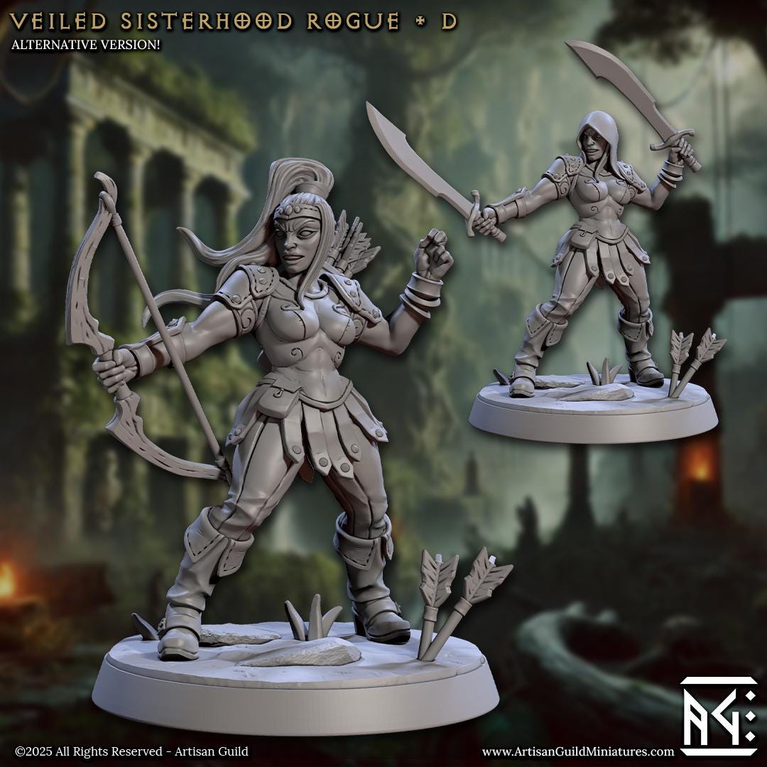 Veiled Sisters - 3D Printed Miniature - Fantasy Miniature -Tabletop Miniature - Tabletop Miniature - D&D - Artisan Guild DnD