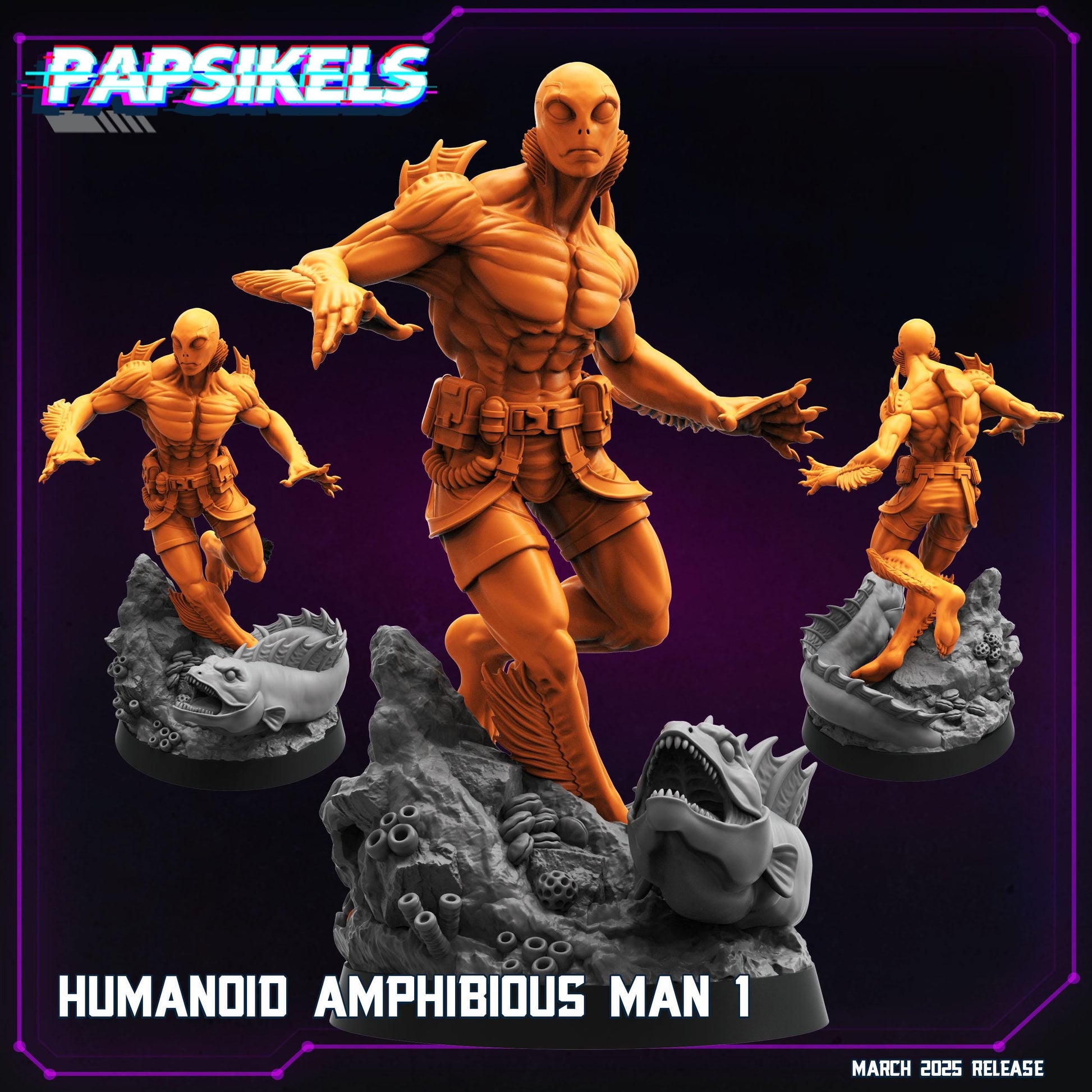 Humanoid amphibious agents - Resin Miniature - Tabletop miniature - Fantasy Miniature - 32mm - D&D - Sci-fi Miniature - Papsikel