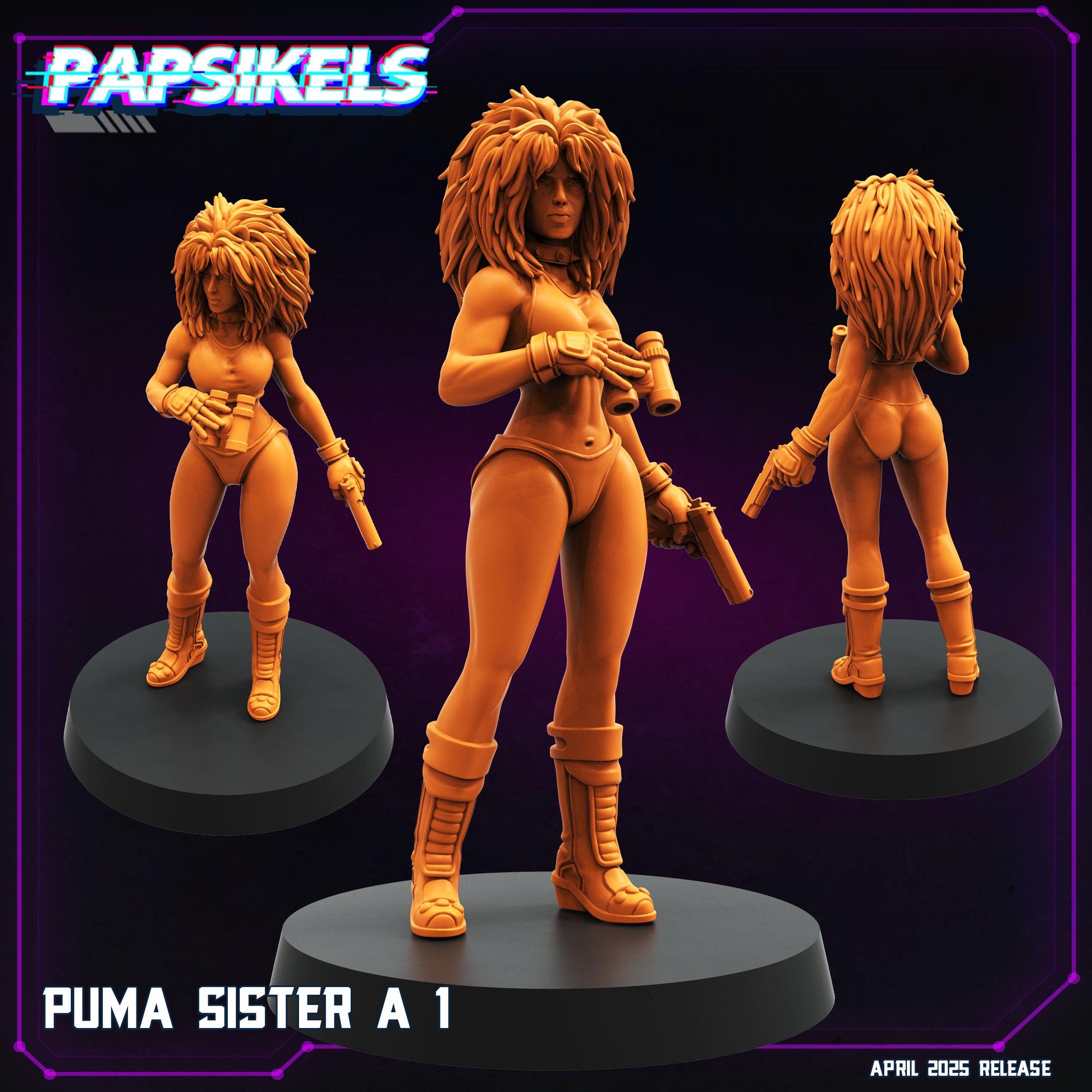 Puma Sister - Resin Miniature - Tabletop miniature - Fantasy Miniature - 32mm - D&D - Sci-fi Miniature - Papsikel
